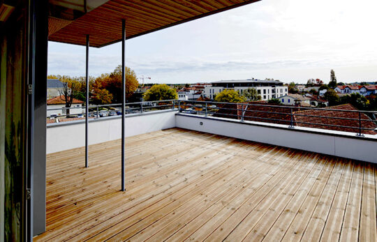 Vue depuis la terrasse d'un appartement neuf à La Teste de Buch